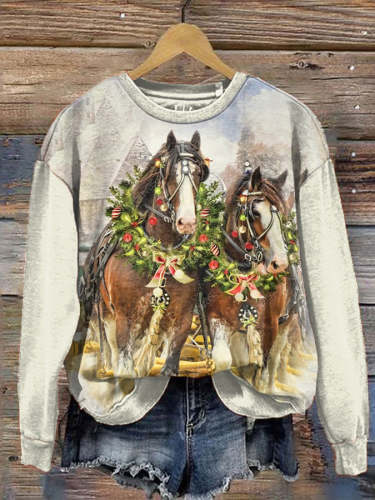 Christmas Horse Print Sweatshirt