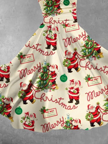 Women's Retro Christmas Santa Print Casual Dress