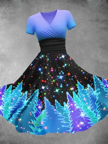 Women's Christmas Tree Forest With Snowflakes And Shining Stars Christmas Design Maxi Dress