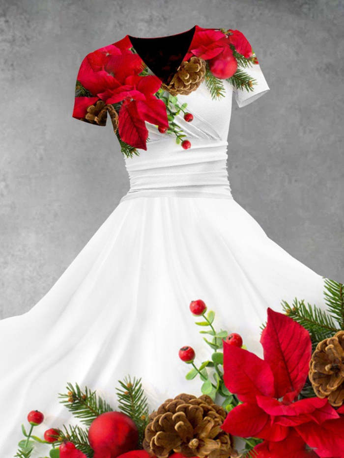 Women's Christmas Flower Print Casual Dress