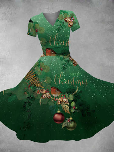 Women's Vintage Christmas Floral Print Maxi Dress
