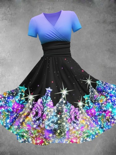 Women's Christmas Tree Forest With Snowflakes And Shining Stars Christmas Design Maxi Dress