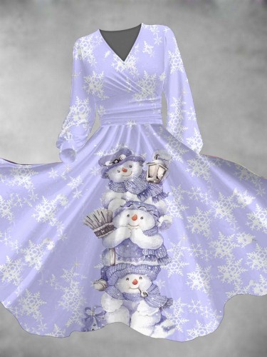 Women's Cute Snowman Long Sleeve Maxi Dress