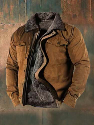 Men's Casual Zip Hoodie Fleece Lapel Jacket
