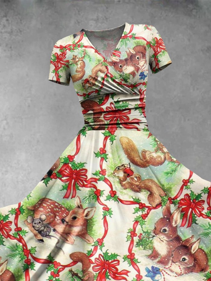 Women's Christmas Retro Elk Print Casual Dress