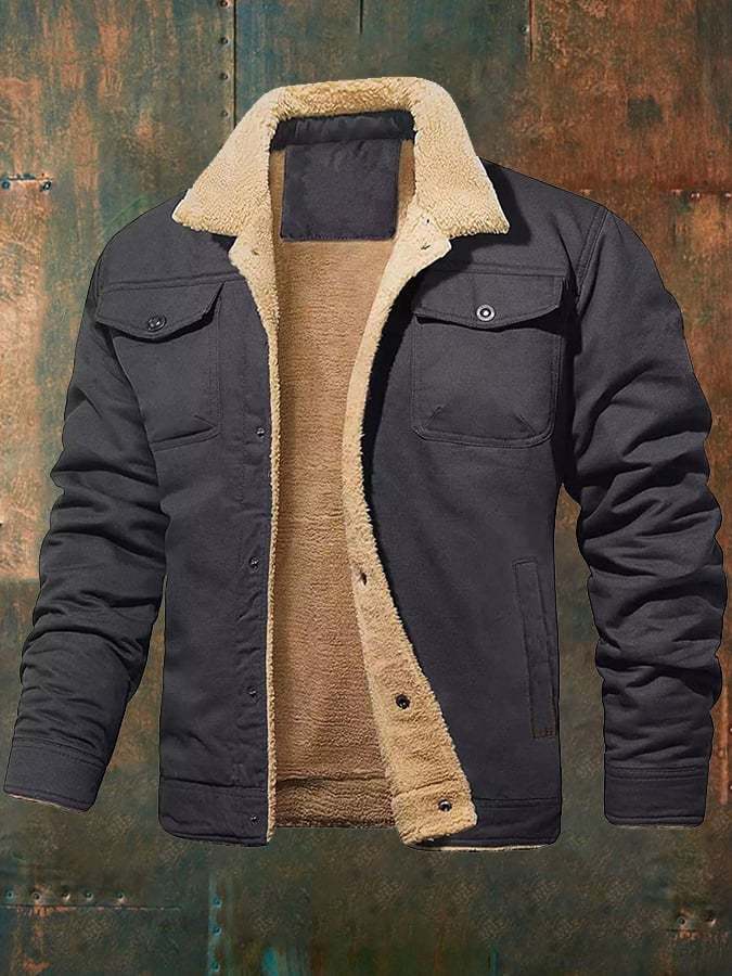 Men's Solid Color Fleece Warm Jacket