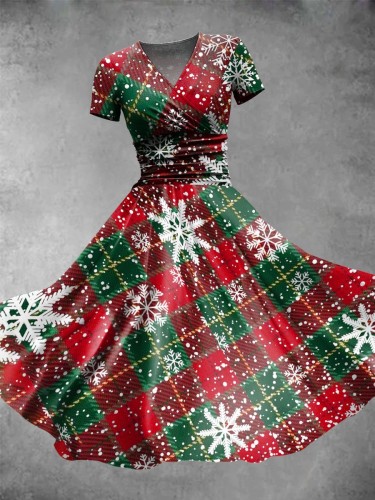 Women's Christmas Retro Plaid Snowflake Print Casual Dress