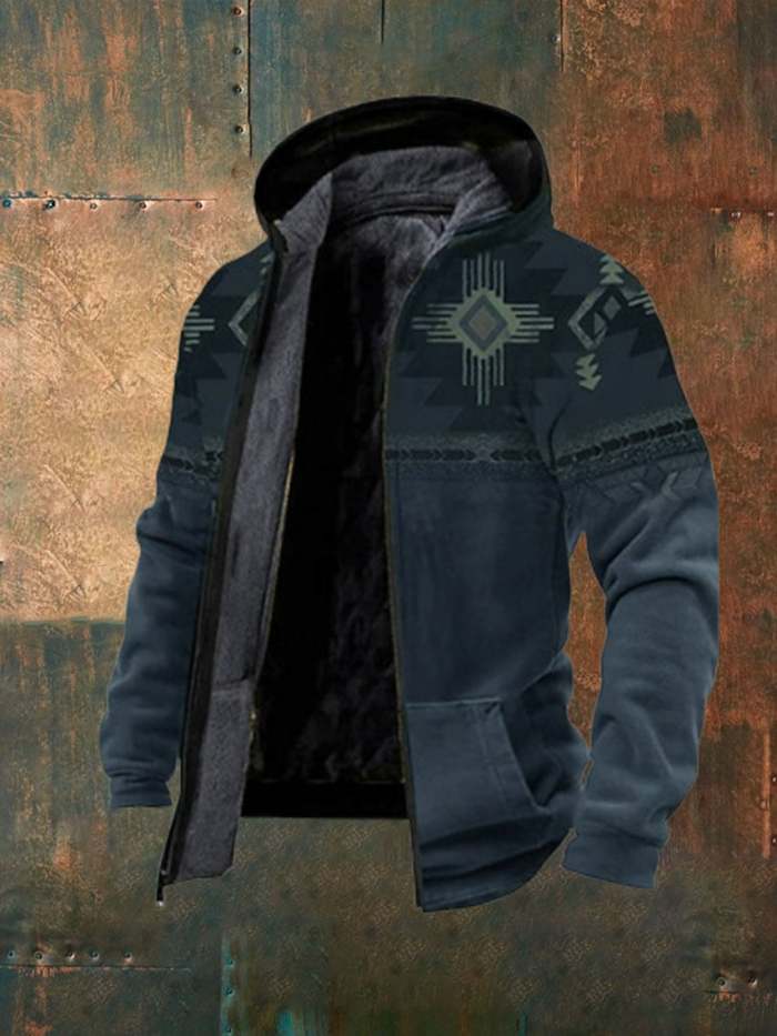 Men's Retro Print Casual Hooded Jacket