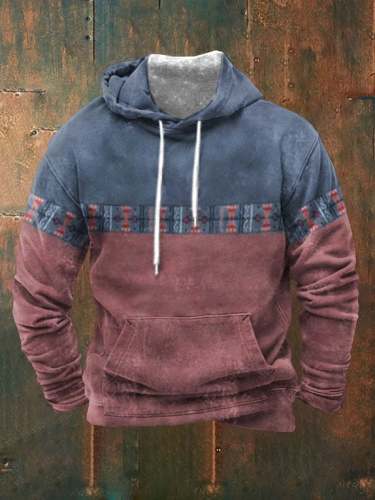Men's Casual Western Print Long Sleeve Hooded Sweatshirt
