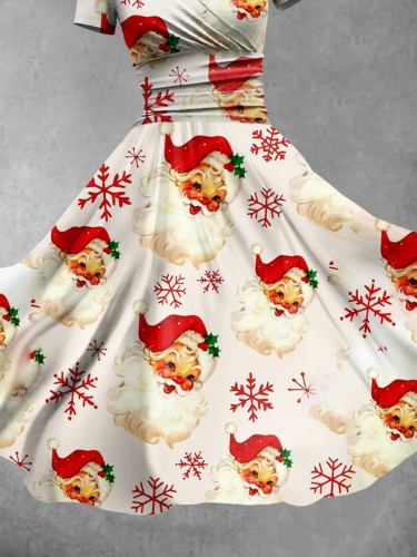 Women's Christmas Retro Funny Santa Print Casual Dress