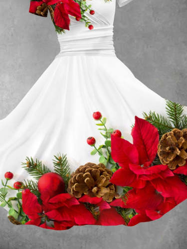 Women's Christmas Flower Print Casual Dress