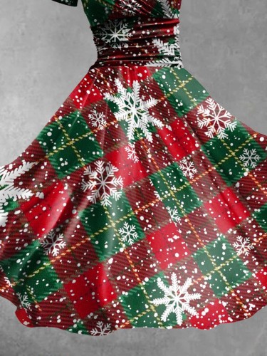Women's Christmas Retro Plaid Snowflake Print Casual Dress