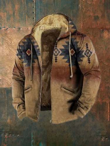 Men's Retro Print Long Sleeve Hooded Jacket