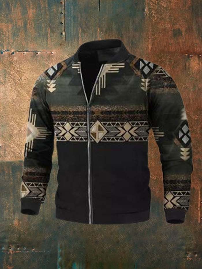 Men'S Retro Printed Long Sleeve Jacket