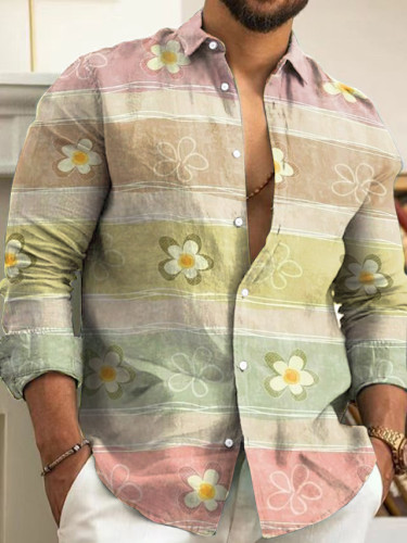 Men's Floral Print Long Sleeve Casual Shirt