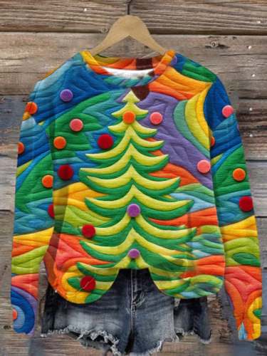 Women's Colorful Christmas Tree Casual Print Long Sleeve Sweatshirt