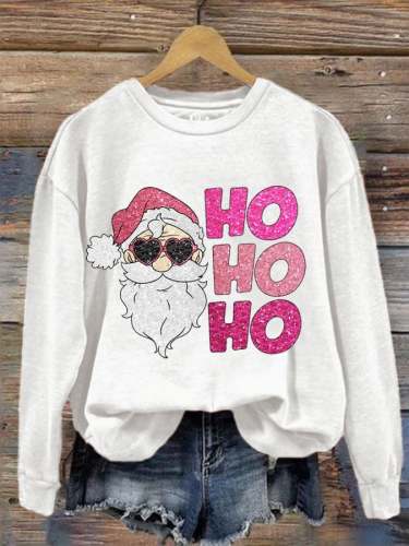 Women's Christmas Pink Santa Ho Ho Ho printed sweatshirt