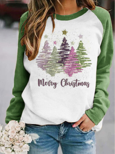 Women's Shiny Christmas Tree Print Raglan Sleeve Sweatshirt
