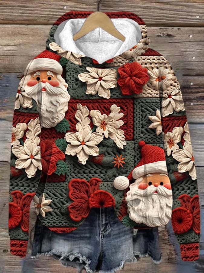 Women's Christmas Fabric Santa Print Hoodie