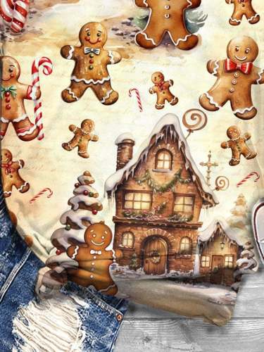 Christmas Gingerbread Man Print T-Shirt