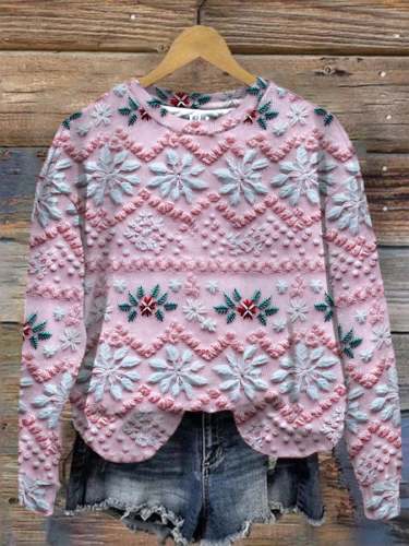 Women's Pink Christmas Print Sweatshirt