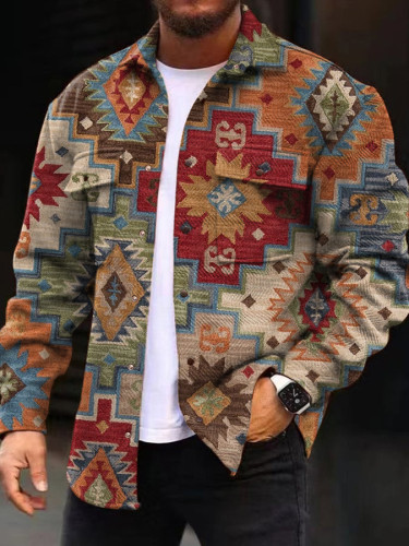 Men's Retro Fashion Long Sleeve Art Print Jacket
