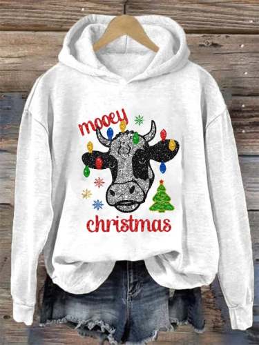 Women's Glitter Cow Print Christmas Sweatshirt