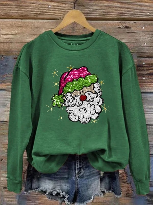 Women's Shiny Santa Print Sweatshirt