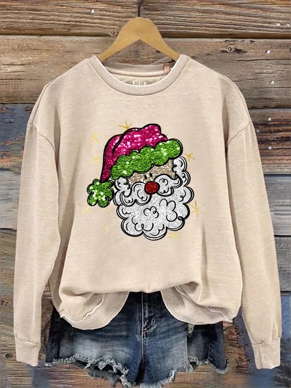 Women's Shiny Santa Print Sweatshirt