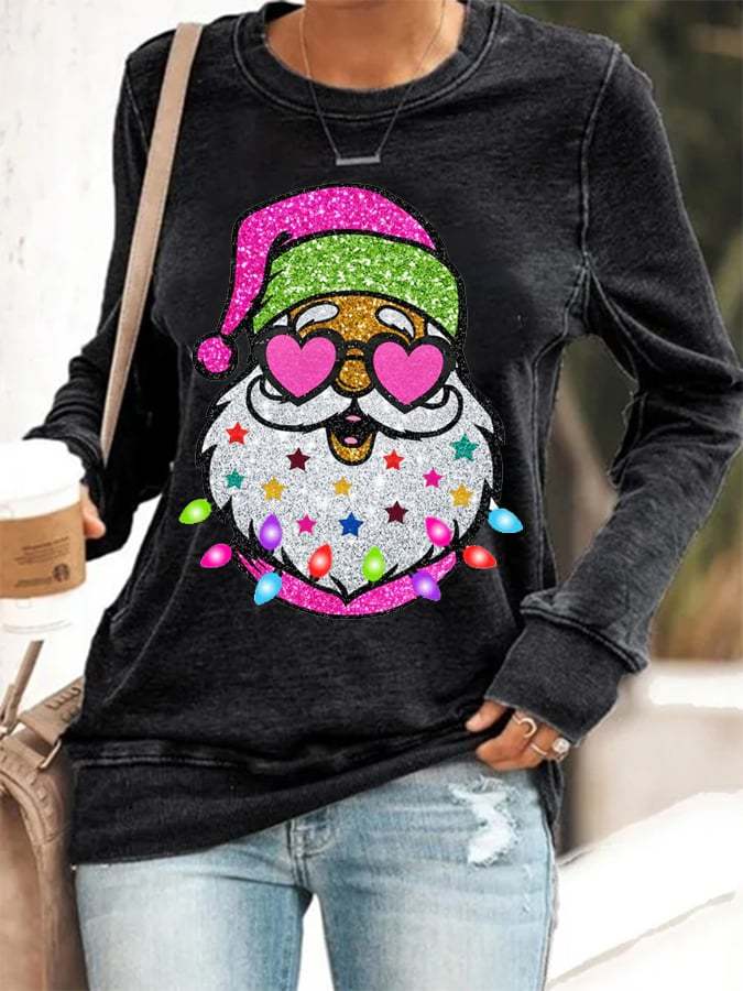 🔥Buy 3 Get 10% Off🔥Women's Shiny Santa Print Sweatshirt