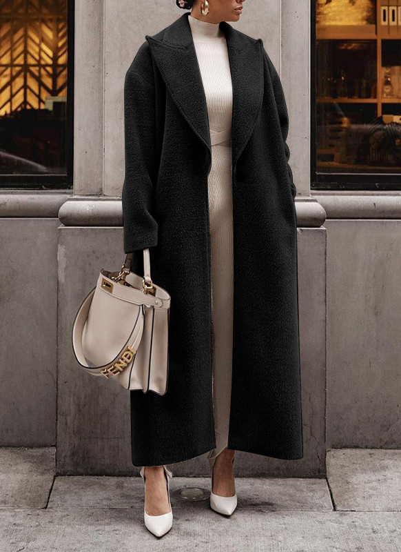 Women's Warm Long Sleeve Lapel Plush Coat