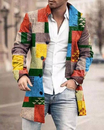 Men's Colorful Plaid Retro Loose Coat