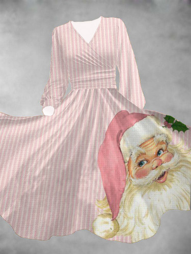 Casual Christmas Pink Santa Claus Long Sleeve Printed Dress