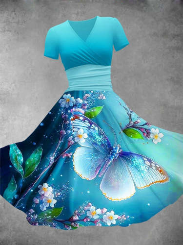 Women's Christmas Gift Flowers And Butterflies Cold Colors Shining Stars Christmas Design Maxi Dress