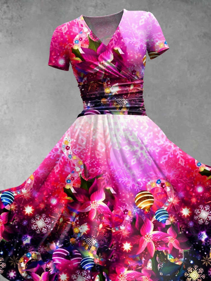 Women's Glitter Christmas Floral Print Casual Dress