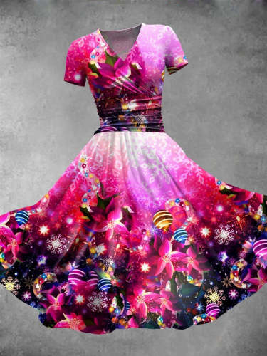 Women's Glitter Christmas Floral Print Casual Dress