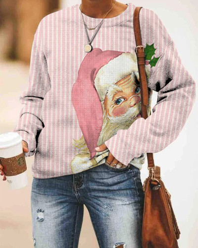 Women's Christmas Pink Santa Crew Neck Sweatshirt