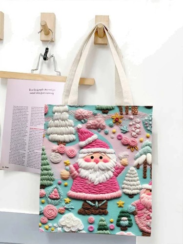 Pink Santa Claus Printed Canvas Bag