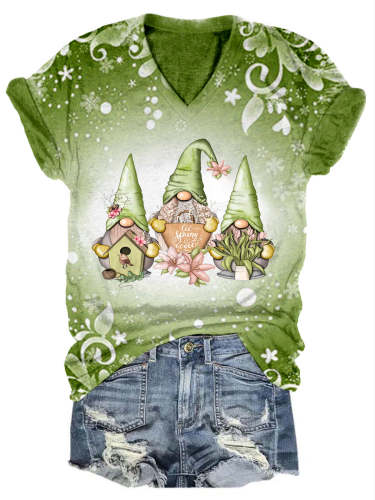 Women's Spring Gnome Print Casual Top