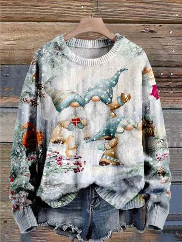 Santa Christmas Art Print Knit Pullover Sweater