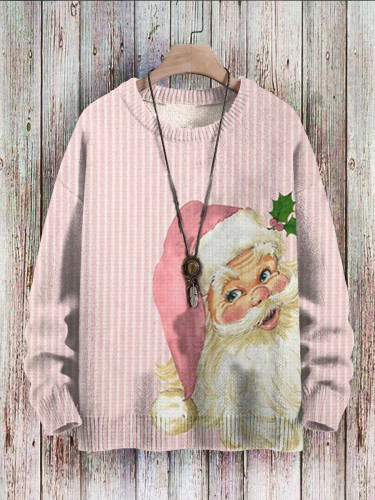 Christmas Striped Pink Santa Knitted Sweatshirt