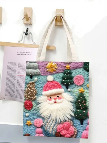 Pink Santa Claus Printed Canvas Bag