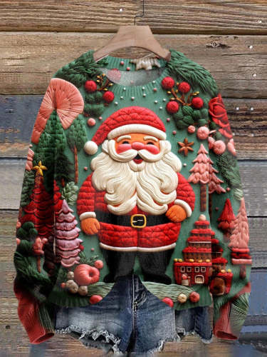 Christmas Santa Print Knit Pullover Sweater