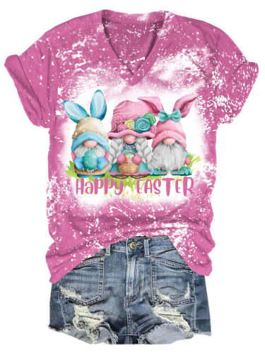 Happy Easter Bunny Gnome Bleaching V Neck T-shirt