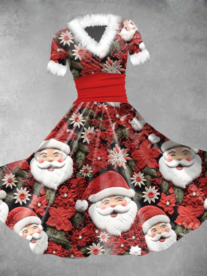 Women's Red Christmas Faux Fur Maxi Dress