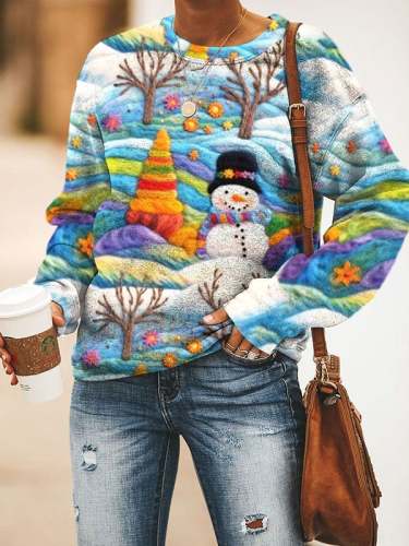 Women's Christmas snowman print sweatshirt