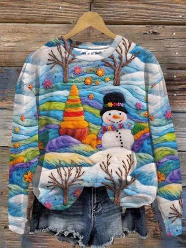 Women's Christmas Colorful Snowman Print Sweatshirt