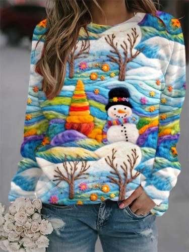 Women's Christmas snowman print sweatshirt
