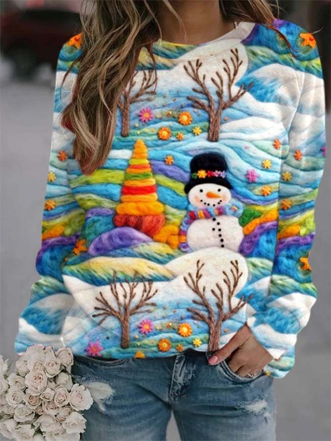 Women's Christmas snowman print sweatshirt