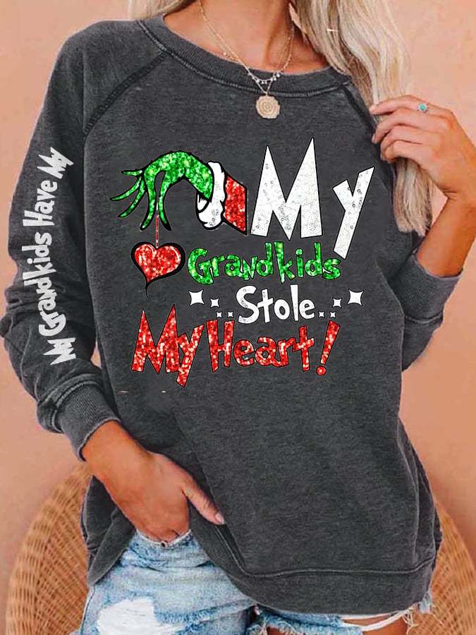 Women My Grandkids Stole My Heart Christmas Print Casual Sweatshirt
